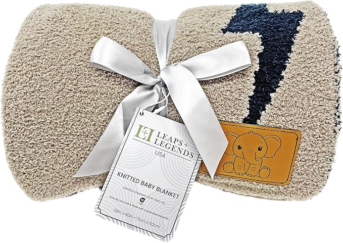 Lightning Bolt Baby Blanket 28"x40" - DreamSoft Knit Throw for Crib, Stroller or Car Seat - Soft Receiving Blanket/Newborn Nursery Gift Essential for Toddler, Infant, Kids, Boys & Girls (Black/Brown)