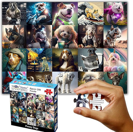Think2Master Funny Dogs 250 Pieces Jigsaw Puzzle Featuring heartwarming Puppies and Dogs. Fun Toy for Kids, School & Families. Great Gift for Boys & Girls Ages 8+. Size: 14.2” X 19.3”