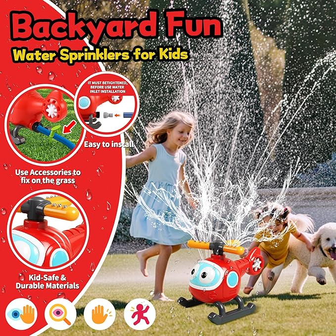 2 in 1 Water Sprinklers T Ball Set for Kids & Toddlers, Outdoor Baseball and Spray Play Toy, Backyard Summer Yard Games, Connects to Garden Hose, Fun Water Toys for Lawn, Pool or Party Activities