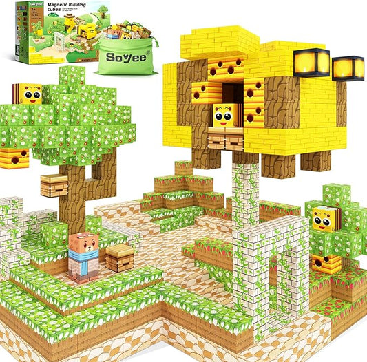 Magnetic Blocks Building Toys - Build Mine Magnet World Bee Cottage Building Set Kids Toys for Ages 3-12 STEM Sensory Toys Buildable Game Elements Gifts for 3+ Year Old Boys & Girls