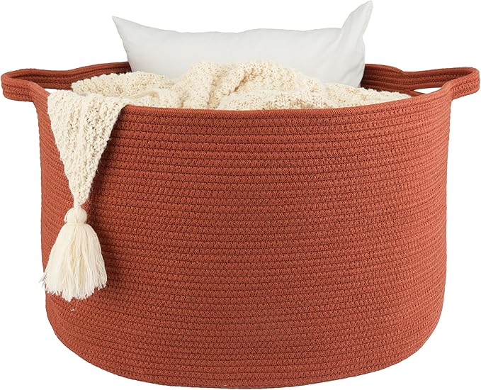 Large Cotton Rope Basket Blankets Basket Living Room 22"x14" Toy Baskets for Kids and Dogs Rope Storage Baskets for Nursery Woven Laundry Baskets for Clothes Towels Baby Toy round rustic