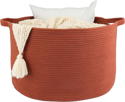 Large Cotton Rope Basket Blankets Basket Living Room 22"x14" Toy Baskets for Kids and Dogs Rope Storage Baskets for Nursery Woven Laundry Baskets for Clothes Towels Baby Toy round rustic