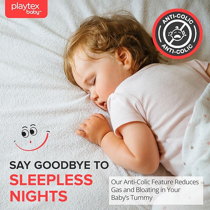 Playtex Baby Anti-Colic Nurser Bottles with Pre-Sterilized Disposable Drop-Ins Liners, 4 Oz Bottles (3 Count), Includes Slow Flow Nipples for Newborn and Breastfeeding Babies, Feeding Essentials