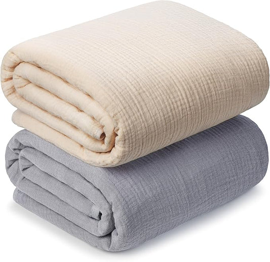 Muslin Swaddle Blankets for Newborn, 2 Pack Breathable Soft Receiving Blanket, Large 41 x 41 inches Swaddle Wrap Burping Clothes, Essentials Infant Shower Items. (Beige & Light Gray)