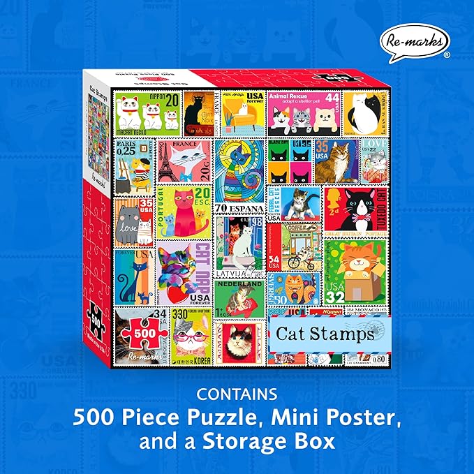 Re-marks Cat Postage-Stamp Collage Puzzle, 500-Piece Puzzle for All Ages