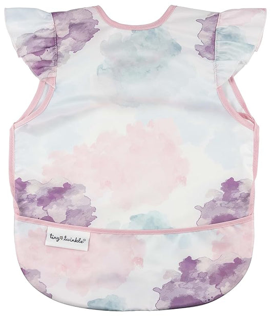 Tiny Twinkle Short Sleeve Apron Baby & Toddler Bib for Girls – Waterproof, Mess-Proof Bibs for Eating & Feeding, Machine Washable,Perfect Holiday Gift (Cotton Candy, 6–24M)