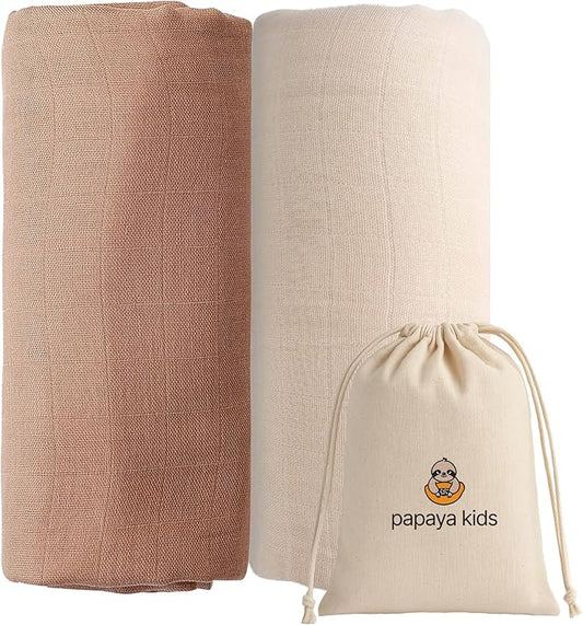 Muslin Swaddle Blankets for Newborns, Ivory White & Beige 2-Pack – Soft Viscose derived from Bamboo & Cotton Baby Blankets, 47x43, Breathable Receiving Blankets, Giftable Neutral Set