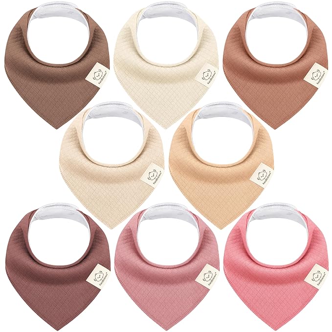 KeaBabies 8-Pack Bandana Bibs for Baby Girls, Boys - Organic Cotton Baby Bibs for Drooling & Teething Newborn, Toddler, Infant 0-36 months, Extra Soft, Absorbent Cloth with Snaps (Rosewood/Quin)