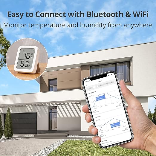 SwitchBot Thermometer Hygrometer, Bluetooth Indoor Humidity Meter for Home, Temperature Sensor with App Control, Large LCD Display, Notification Alerts (Meter Plus *2+Hub mini)