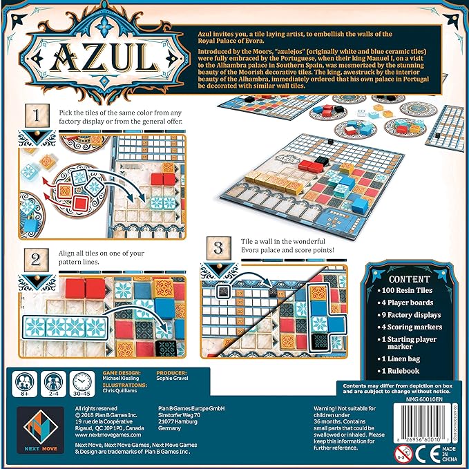 Asmodee Azul Board Game - Award-Winning Tile-Placement Strategy Game, Beautiful Mosaic Art, Family Fun for Kids & Adults, Ages 8+, 2-4 Players, 30-45 Minute Playtime