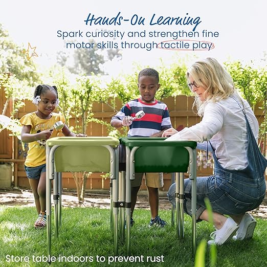 ECR4Kids 4-Station Sand and Water Adjustable Play Table, Sensory Bins, Fern Green/Hunter Green