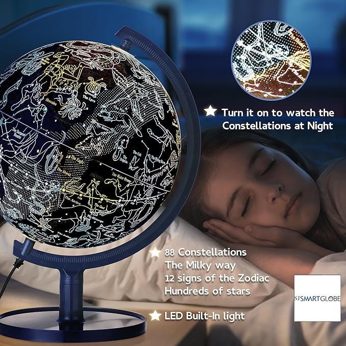 Interactive 10" Globe for Children with Stand (DIY) - App-Compatible, 400 Wonders, 1000+ Facts, LED Constellations, STEM Globe, World Lamp & Earth Decor