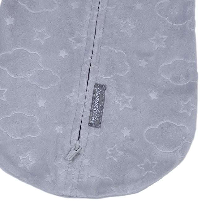 SwaddleMe by Ingenuity Compression Baby Swaddle Pod in Velboa, Two-Way Zipper for Easy Diaper Changes, Improves Sleep & Calms Startle Reflex, 0-2 Months, 1.0 TOG, 2-Pack - Clouds & Stars
