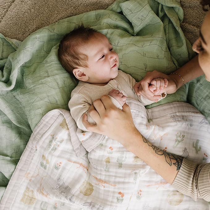 Little Unicorn Newborn Receiving Quilt | Ultra- Soft, Multi-Layered Muslin Fabric | Gift for Newborns & on-The-go (Desert Night)