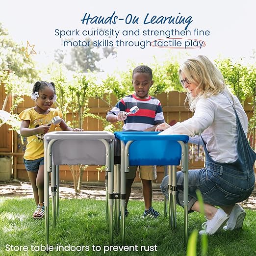 ECR4Kids 4-Station Sand and Water Adjustable Play Table, Sensory Bins, Grey/French Blue