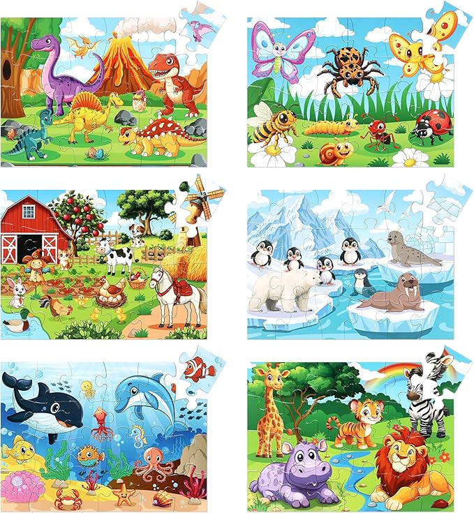 LELEMON Puzzles for Kids Age for 3-5,24 Large Piece Animal Puzzles for Toddler Kids,Children Learning Educational Puzzles Toys for Boys and Girls(6 Packs)