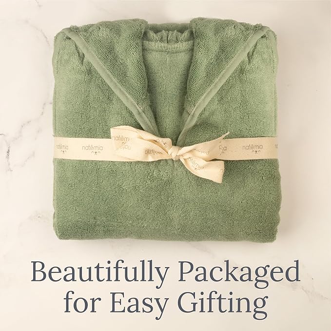 Natemia Towel Poncho Kids (Sage) - 100% Organic Turkish Cotton - Machine Washable Poncho Towel for Girls, Boys- Soft on Sensitive Skin - Toddler Hooded Beach Towels - Perfect Baby Registry Gift (6-8T)