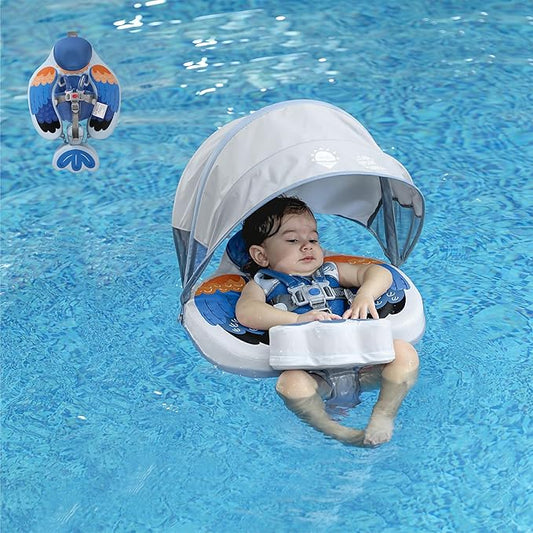 Mambobaby Floats with Canopy &Tail, Mambobaby Pool Float for Pool Add Tail Avoid Flip Swim Trainer Baby Swimming Float for Toddler Boys Girls(B53036WF0006-BB06)