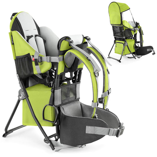 besrey Baby Backpack Carrier, Toddler Hiking Backpack with Safety 3-Height Seat, Adjustable Straps&Waist Belt, Foldable Frame Lightweight Large Capacity Child Carrier for Hiking (Green)