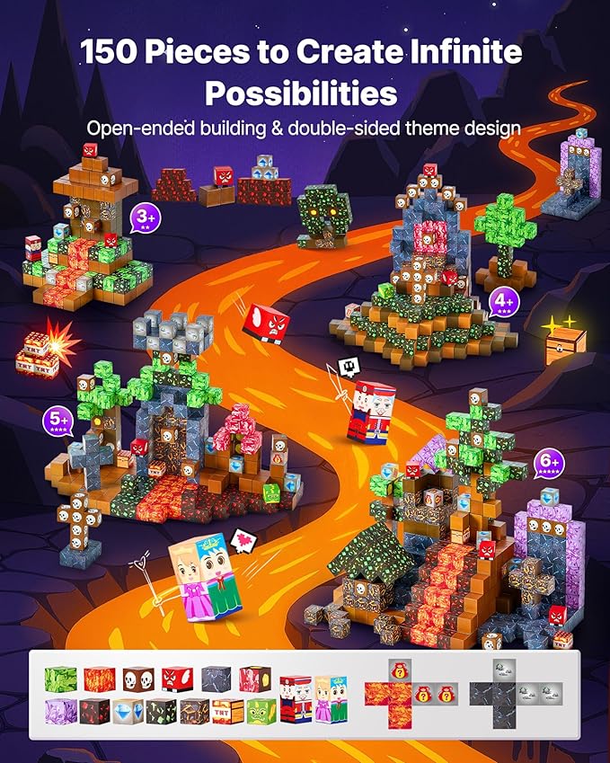 VEVOR Magnetic Blocks, 150 PCS Dark Castle Set, Magnetic Building Cubes for Kids, STEM Montessori Sensory Toys for Christmas Birthday Gift, Construction Stacking Toy for 3+ Years Old Boys & Girls