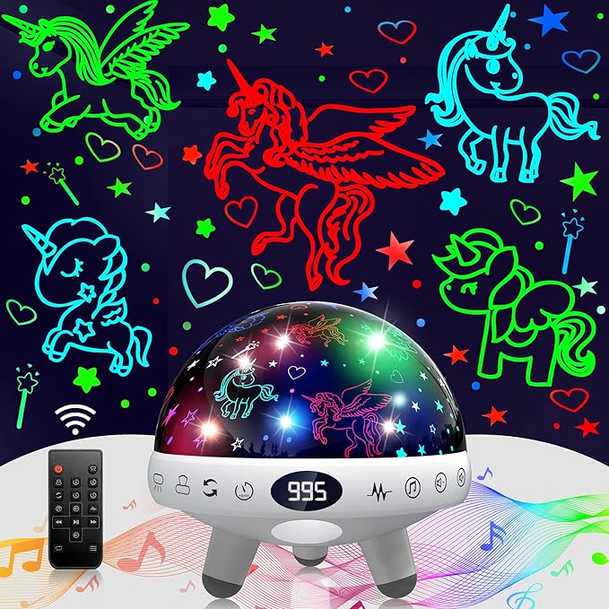 YACHANCE Unicorn Gifts Toys for 1-12 Year Old Girls.Unicorn Night Light Projector for Girls.Kids White Noise Machine with Baby Night Light.Unicorn Bedroom Decor for Girls.Sound Machine with 29 Sounds
