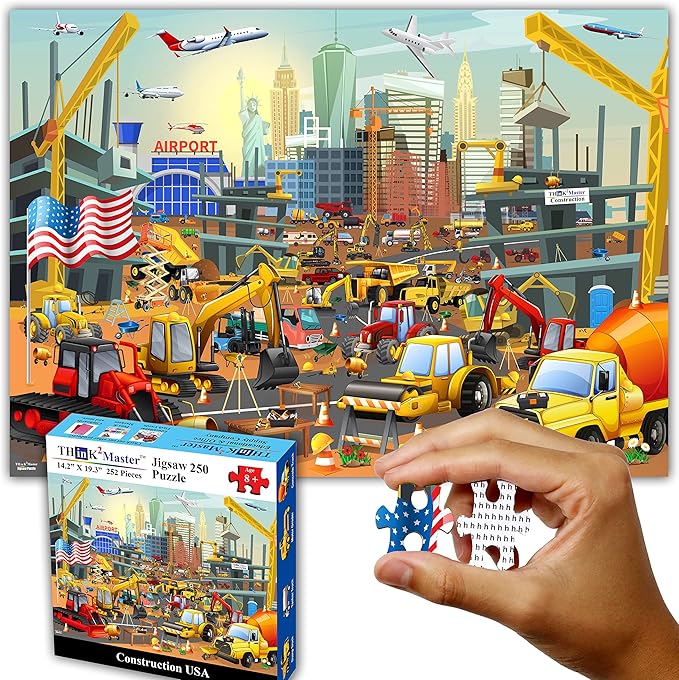 Think2Master Construction in New York City, USA 250 pieces Jigsaw Puzzle fun educational toy for kids, school & families. Great gift for boys & girls ages 8+ to stimulate learning. Size: 14.2” X 19.3”