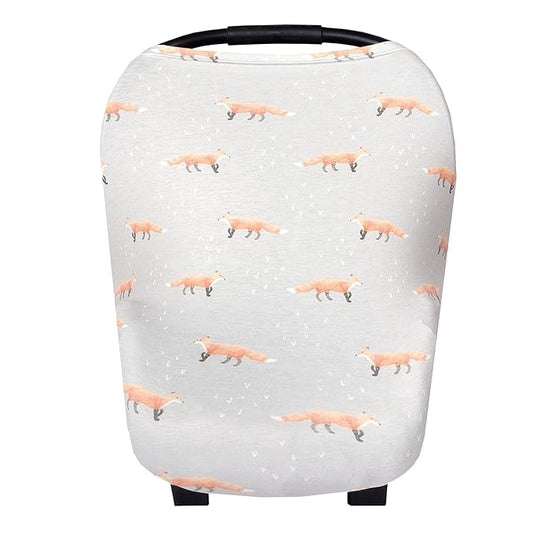 Baby Car Seat Cover Canopy and Nursing Cover Multi-Use Stretchy 5 in 1 Gift Grey with Foxes Copper by Copper Pearl
