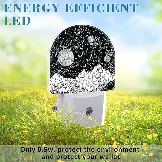 Mountains and Starry Sky Night Light Plug into Wall with Dusk to Dawn Sensor Cute Nightlight for Kid Girls Boys Women Men Room Decor, Hallway, Kitchen, Bathroom, Nursery, Stairs