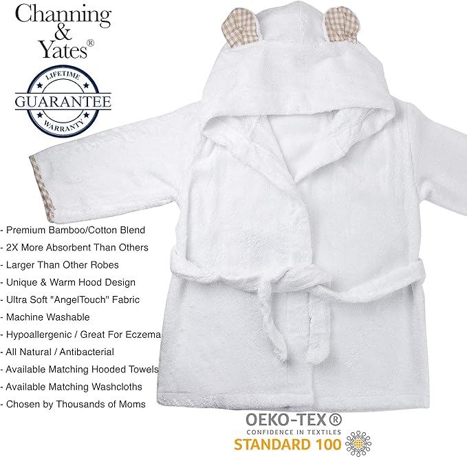 Channing & Yates - Premium Baby Robe - Toddler Robe - Organic Bamboo Hooded Bathrobe Towel - Thick & Soft