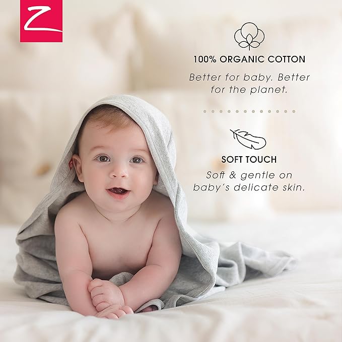 Zutano Hooded Baby Towels, Organic Cotton Baby Bath Towel, Ultra Soft and Absorbent Baby Towel for Newborn and Infant | Girl, Boy, and Unisex Towel Set, Elephant Bath Time, 1-Pack