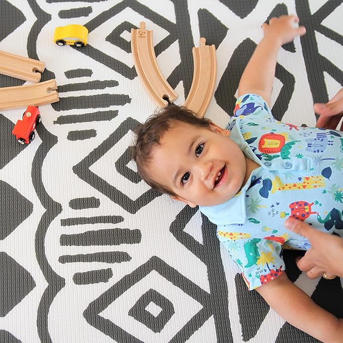 Cushmat Stylish Reversible Foam Play Mat (Large, Crystals - Ivory Light Blue) - Soft, Waterproof, Durable Play mat for Infants, Babies, Toddler, Kids & Grownup - 6.5ft x 4.5ft