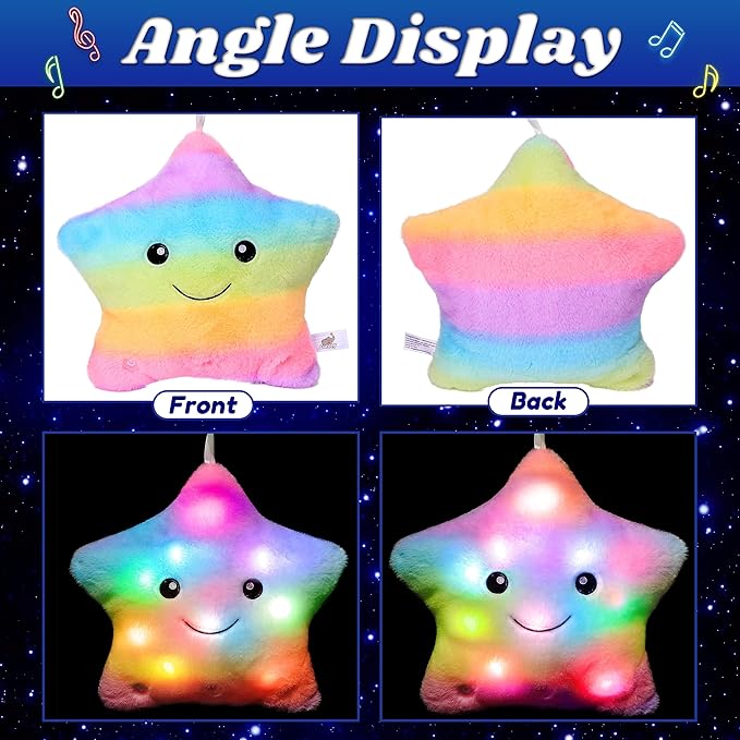 Cuteoy 13" Musical Rainbow Star Plush Pillow Glowing Twinkle Night Light Stuffed Animal LED Toys Adjustable Volume Birthday for Girls Boys