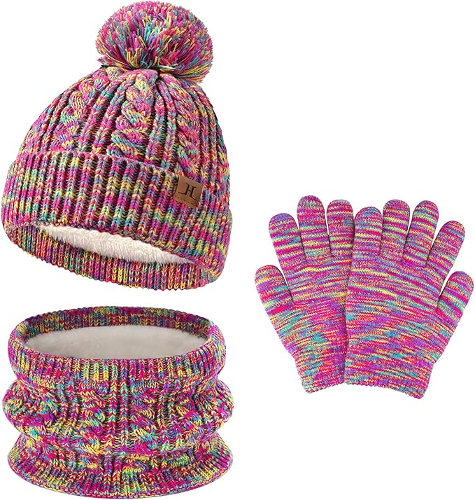 Kids Toddlers Winter Beanie Hats Gloves Neck Scarf Set Mittens Gifts for 0 6 12 Months 1 2 3 4-8 Year Old Baby Girls Boys