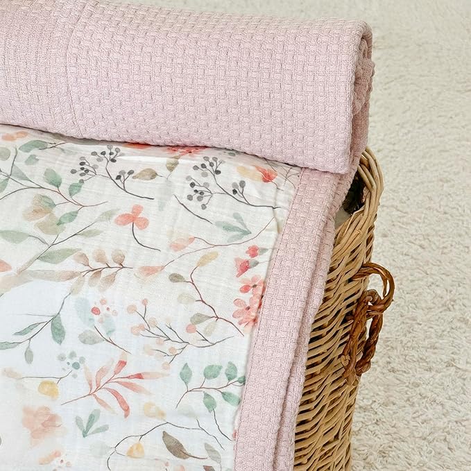Personalized Baby Blanket with Name – Handmade 100% Organic Cotton Newborn Gift | Custom Knit Blanket for Boys, Girls, Kids & Baby Showers (Petal Pink/Petal Whispers)