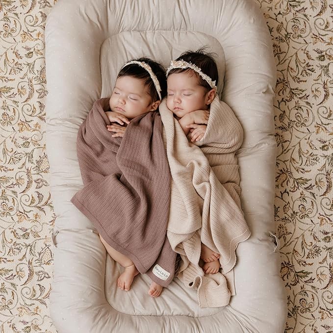 Organic Ribbed Swaddle Blanket for Boys & Girls - 100% Luxury Organic Soft Cotton Knit Warm Cozy Cuddle Stroller Blanket for Newborns, Infants, & Toddlers (Oatmeal)