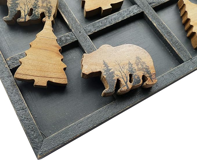 NIKKY HOME Cute Bear Decorative Wooden Board Travel Game Tic Tac Toe for Fun Coffee Table Decor