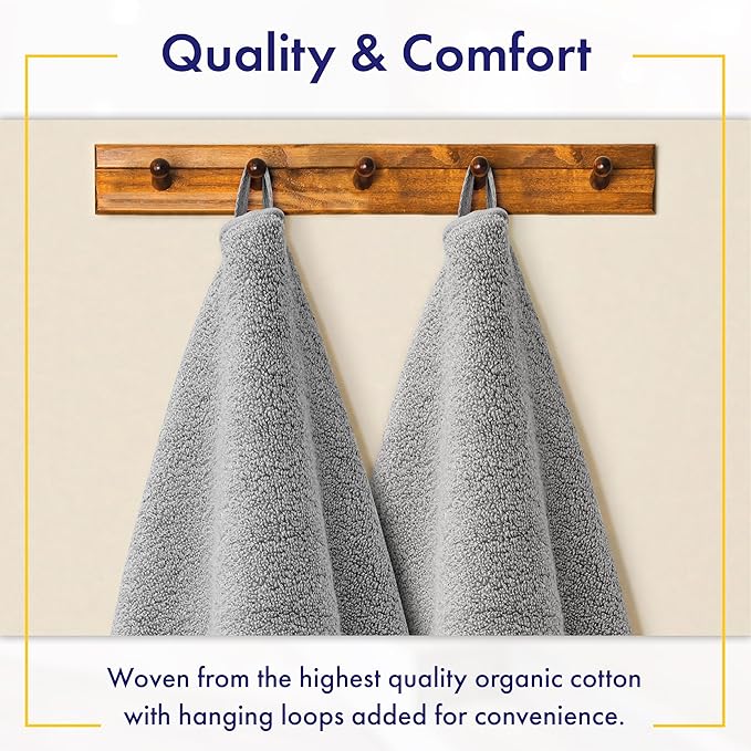 100% Organic Zero-Twist Cotton Towels - GOTS Certified Luxury Bath Towels - Ultra Soft & Plush 700GSM Long-Staple Cotton - 6 Piece Towel Set (Pewter Grey)