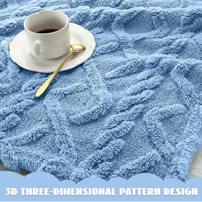 VitalCozy 4 Pcs Fluffy Baby Blanket Fleece 30" x 40" 3D for Boys Nursery Little Girl Infant or Newborn Receiving Swaddling Blankets(Blue Set)