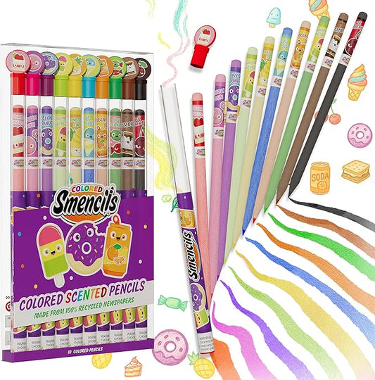 Colored Smencils - Patented Gourmet Scented Colored Pencils made from Recycled Newspapers, 10 Count, Gifts for Kids, School Supplies, Classroom Rewards