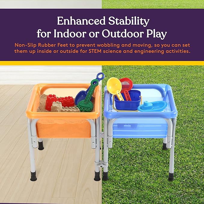 Special Supplies Sensory Activity Table for Kids and Toddlers -with Plastic Buckets and Beach Toys for Interactive Learning - Water, Sand, and STEM Play (Two Buckets - Orange + Blue)