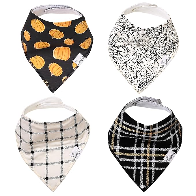 Copper Pearl 4 Pack Soft Cotton Baby Bibs for Drooling and Teething, Absorbent Drool Bibs for Baby Girl and Boy, Adjustable to Fit Newborns to Toddlers, Tons of Styles (Patch)