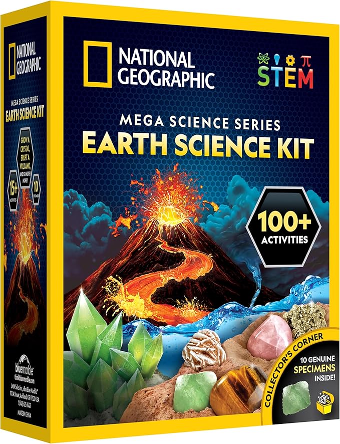 National Geographic STEM Science Kit - 15+ Experiments, Crystal Growing, Volcano Kit, Dig Kits & Gemstones for Kids - Amazon Exclusive