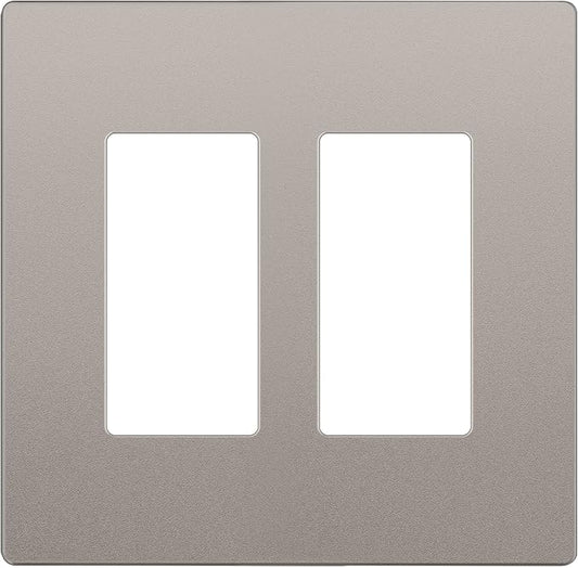 LIDER Matte Finish Decorator Switch Cover, Screwless Wall Plate, Mid-Size 2-Gang 4.88" x 4.92", Unbreakable Polycarbonate Thermoplastic, UL Listed, LSWP-32M-NK, Nickel