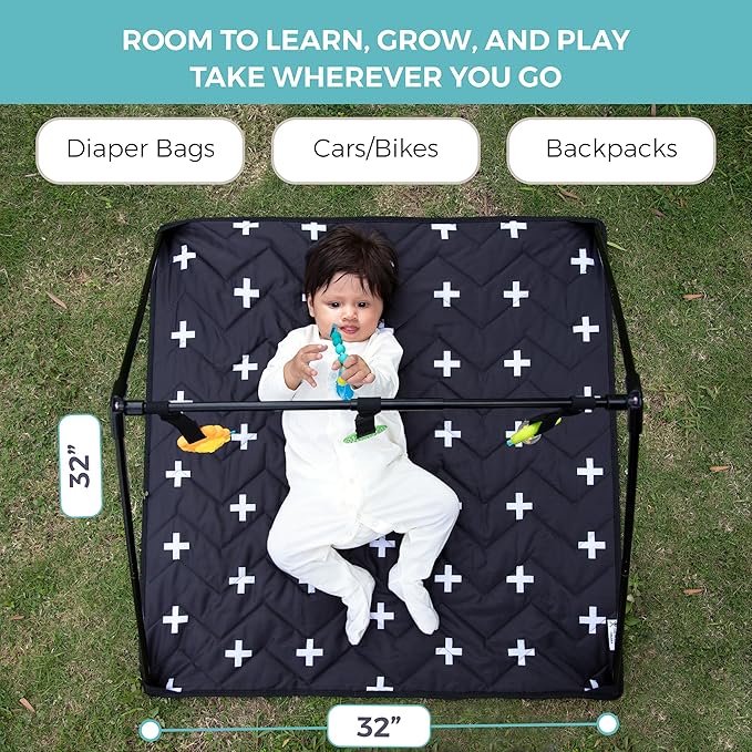 Travel Baby Play Mat for Babies 0-6 Months, Baby Play Mat, Newborn Travel Essentials, Tummy Time for Floor, Portable, Crosses Pattern