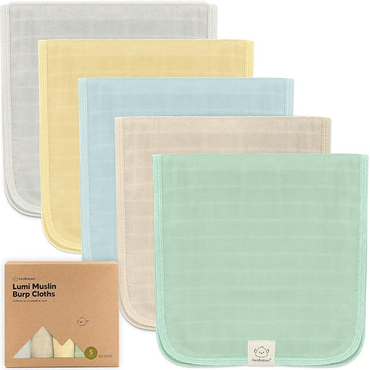 5-Pack Cotton Muslin Burp Cloths Baby Girls, Boys - Soft & Absorbent Spit Up Burp Rags, Large Muslin Towel, Cotton Wash Cloths for Babies, Newborn, Infant, No Shrink, Durable, Neutral (Mirage)