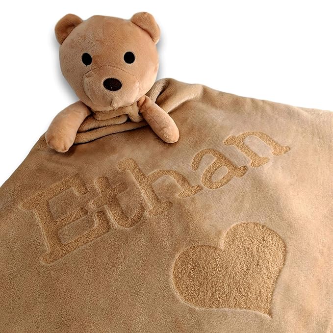 Custom Catch Personalized Teddy Bear Baby Blanket Gift for Boy or Girl - Brown