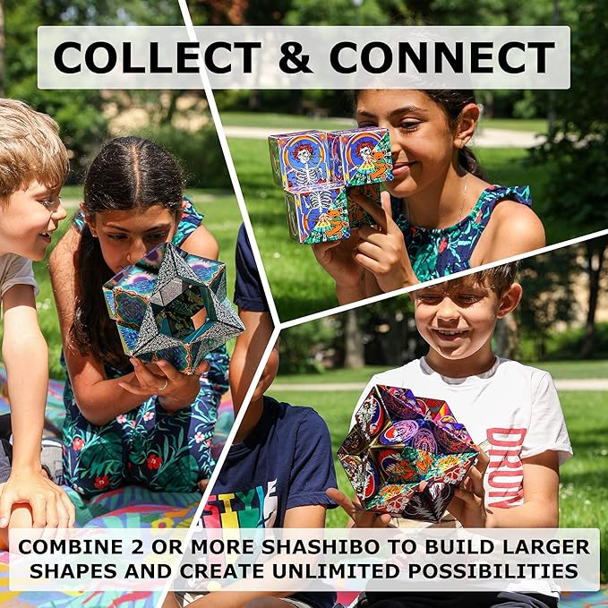 Shashibo Shape Shifting Box - Award-Winning Fidget Toy w/ 36 Rare Earth Magnets - Fidget Cube Transforms Into Over 70 Shapes, Sensory Toy Gift for Kids, Teens, and Adults (Black & White)