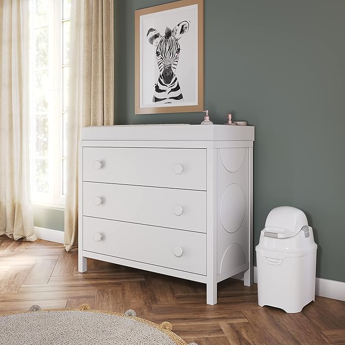 Foundations Mini Diaper Pail with Airtight Lid - Durable & Odorless Diaper Disposal, Large Capacity, Holds up to 30 Newborn Diapers, Refill with Any Bags - White