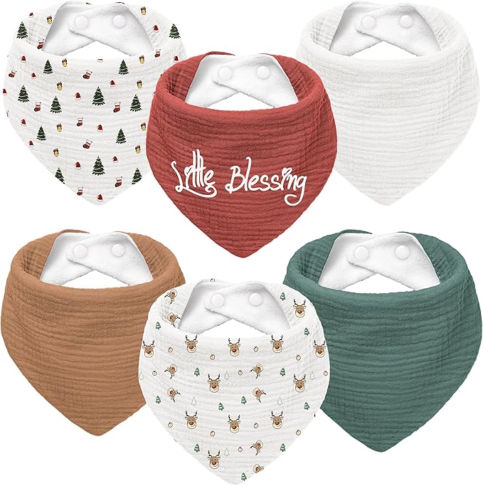 Susurration Muslin Baby Drool Bibs 6Pack Soft Triangular Adjustable Baby Bandana Bibs for Unisex Baby Girls & Boys