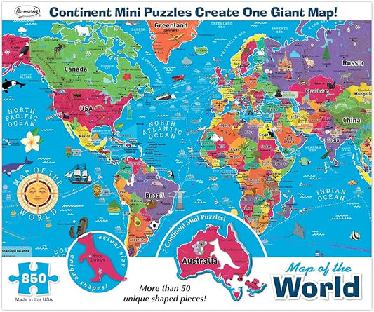 Re-marks Map of The World Deluxe Jigsaw Puzzle with Whimsy Pieces